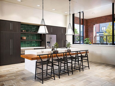 Clubhouse kitchen at Olivean Apartments in Broomfield CO