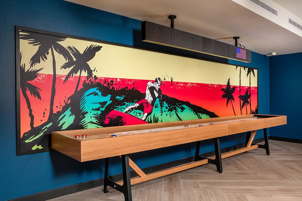 Clubroom Jive Shuffleboard Table at Chroma Apartment Homes in Canoga Park CA