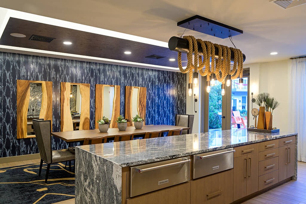 Clubroom Kitchen Island at Vero Apartments IN Chelsea MA