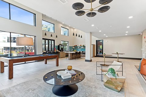 Clubroom with billiards at Verge Apartments in Atlanta, GA
