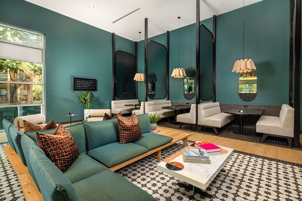 Co Work Click Seating Area and Booths at Chroma Apartment Homes in Canoga Park CA