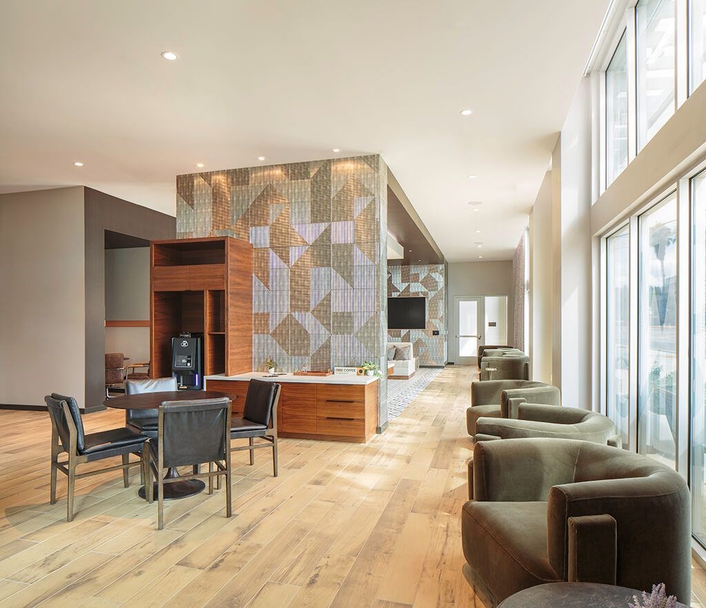 Co Working Lounge Refreshment Area at The Wylden Apartments in Los Angeles CA