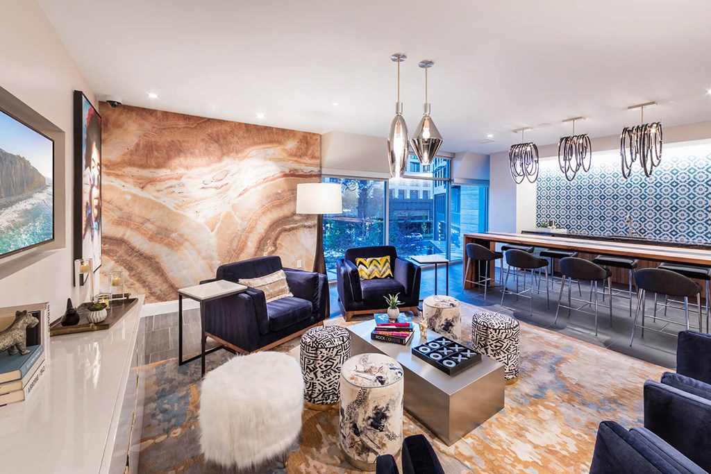 Co Working Lounge Seating and High Table at North at Totem Lake Apartments in Kirkland WA