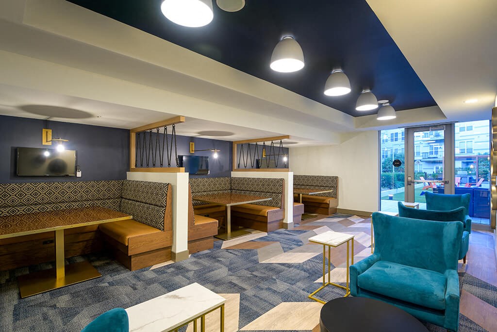 Co-working Lounge Seating at Vero Apartments in Chelsea MA