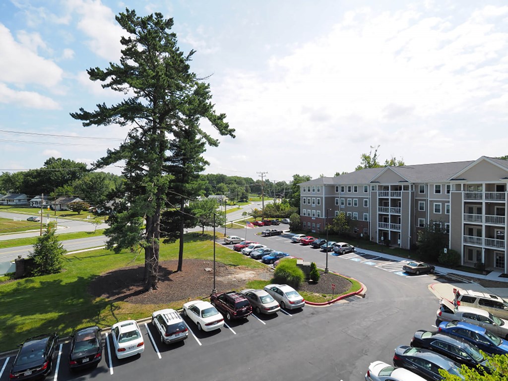 Exterior and parking at Fairbrooke Senior Apartments in Aberdeen MD