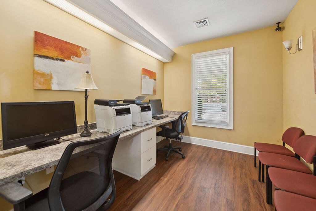 Computer and printer room at Falls Pointe at the Park Apartments in Durham NC