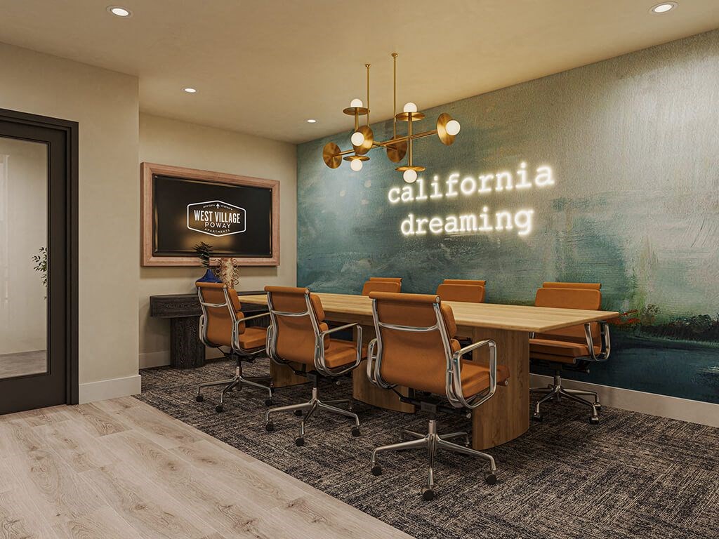 Conference room with table at West Village Poway Apartments in Poway CA