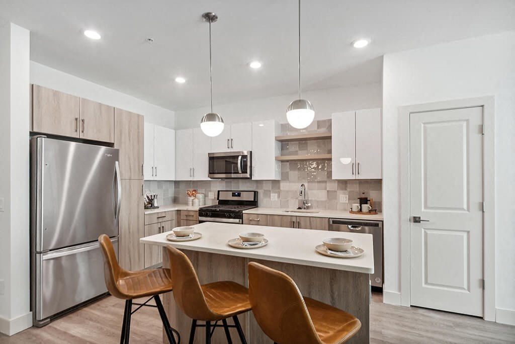Cool Gloss Design Package Kitchen at The Quill Apartments in Milford, MA
