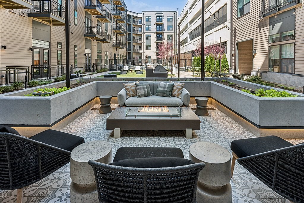 Courtyard fire pit at 333 Ellington Apartments in Gaithersburg MD