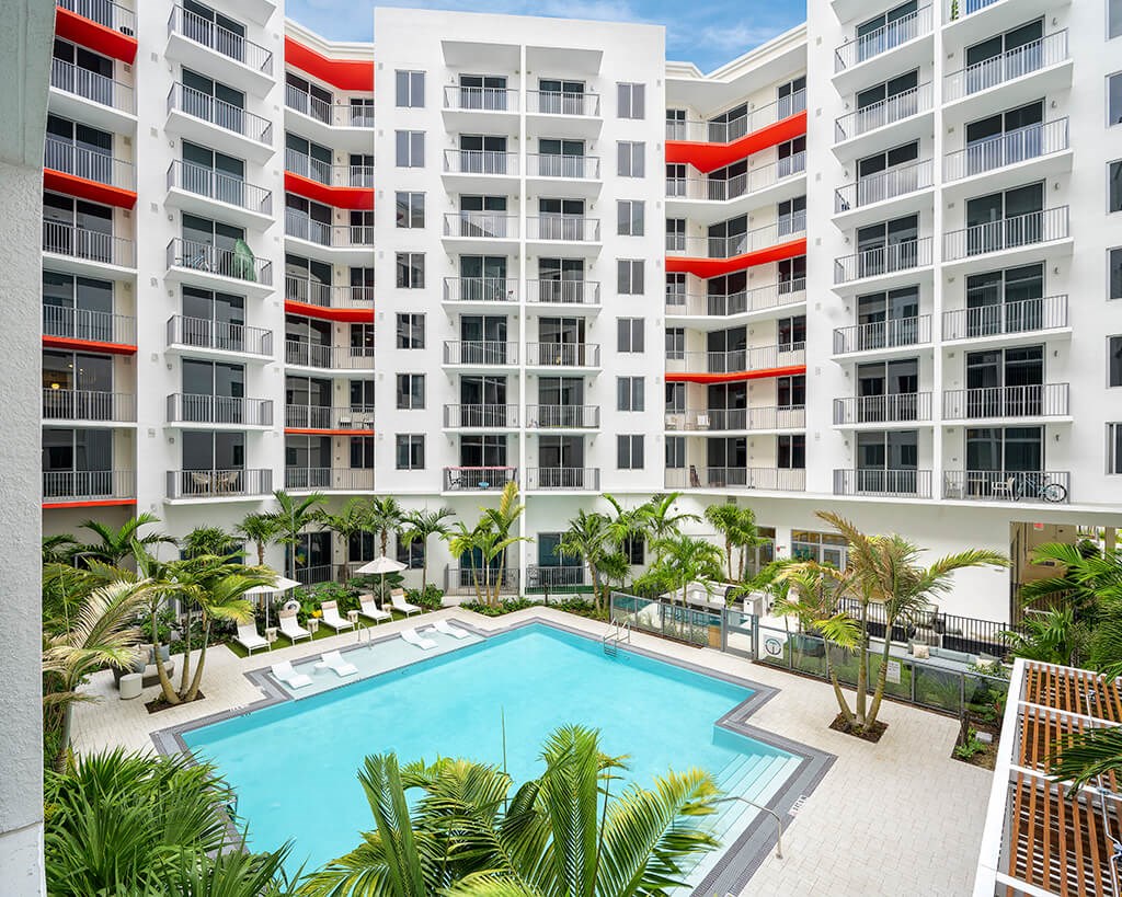 Courtyard aerial at Treo Apartments in Fort Lauderdale FL
