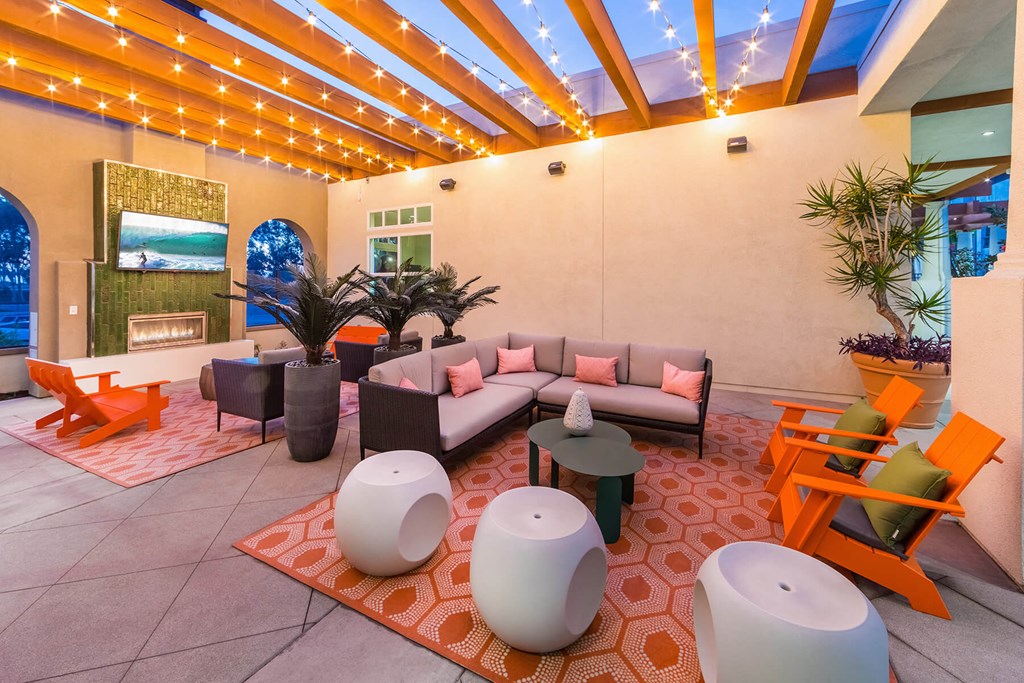 Courtyard at Dusk at The Seaton Apartments in San Diego CA
