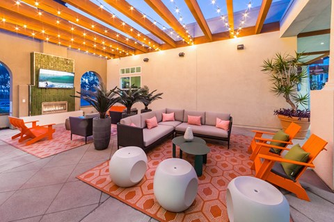 Courtyard at Dusk at The Seaton Apartments in San Diego CA
