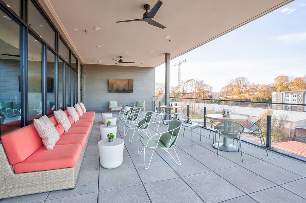 Covered Patio Seating at Verge Apartments in Atlanta, GA