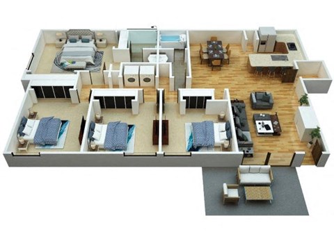 Four bedroom floor plan at Woodcreek Apartments in Las Vegas NV