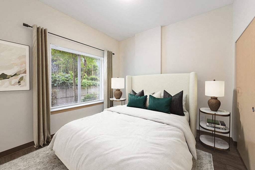 Digitally Staged Bedroom at Cedar Park Apartments in Seattle WA