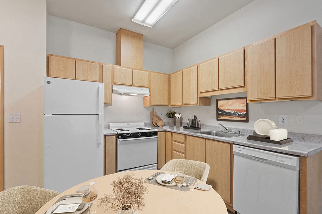 Digitally Staged Kitchen at Cedar Park Apartments in Seattle WA