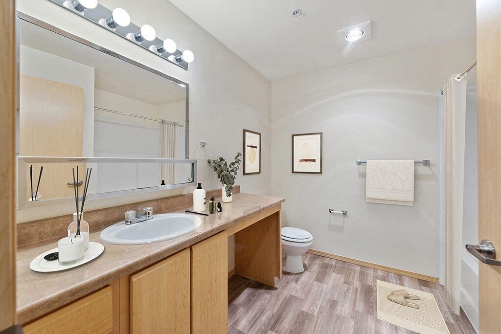 Digitally Staged Main Bathroom at Cedar Park Apartments in Seattle WA