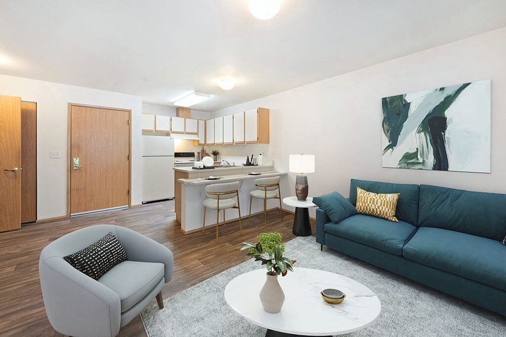 Living room and Kitchen at Boardwalk in Olympia WA