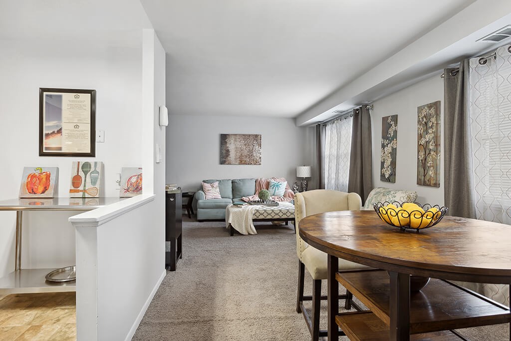 Dining room and living room at Villages at Marley Station in Glen Burnie MD