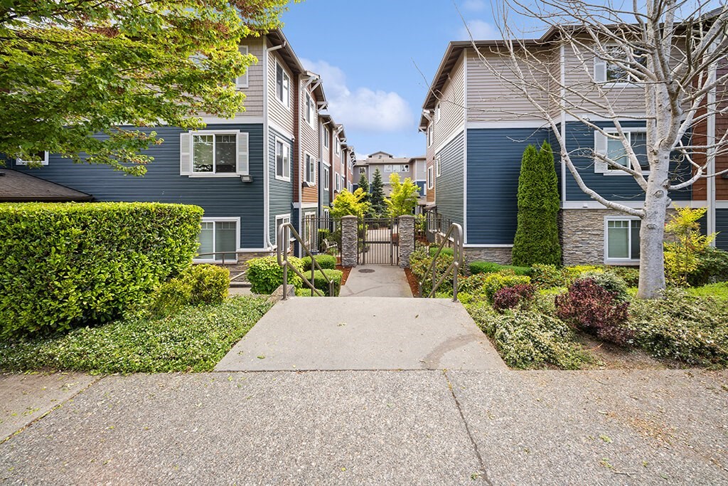 Exterior Apartments Gated at Ballinger Court Senior Apartments in Edmonds, WA