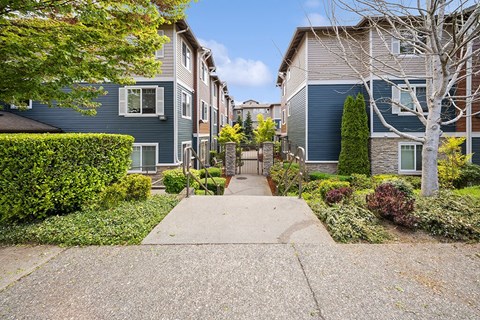 Gated entry exterior at Ballinger Court Senior Apartments in Edmonds WA