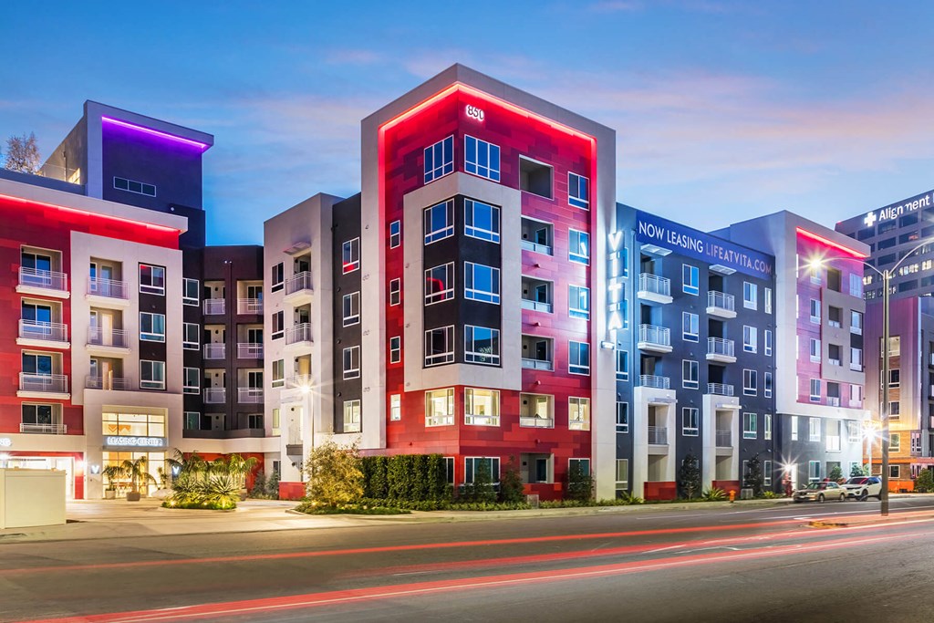 Exterior Building Garage Entry at Vita Apartment Homes in Orange, CA