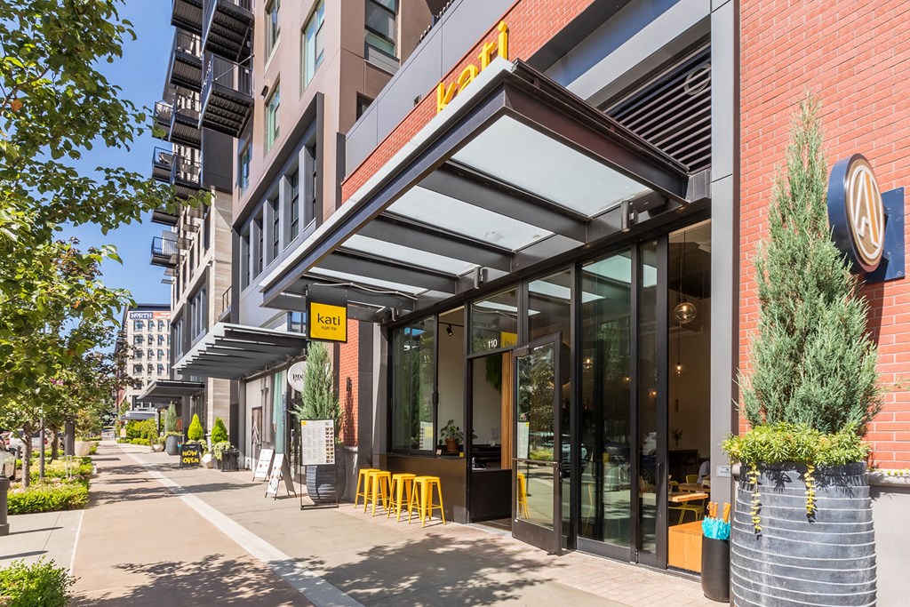 Exterior Building Retail and Aspect Icon at Aspect at Totem Lake Apartments in Kirkland WA