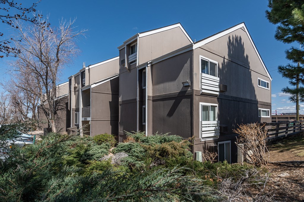 Exterior Building and Landscape at The Pine Apartments in Lakewood CO