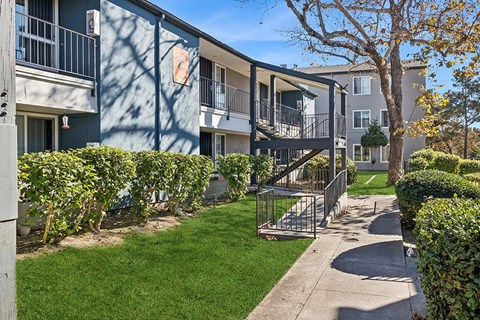 Outside walkway at The Stratton Apartment Homes in San Diego CA