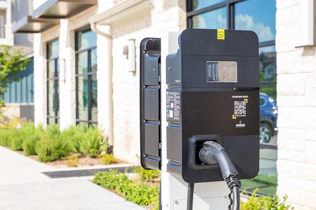 Exterior charging station at 1900 Parmer Apartments in Austin TX
