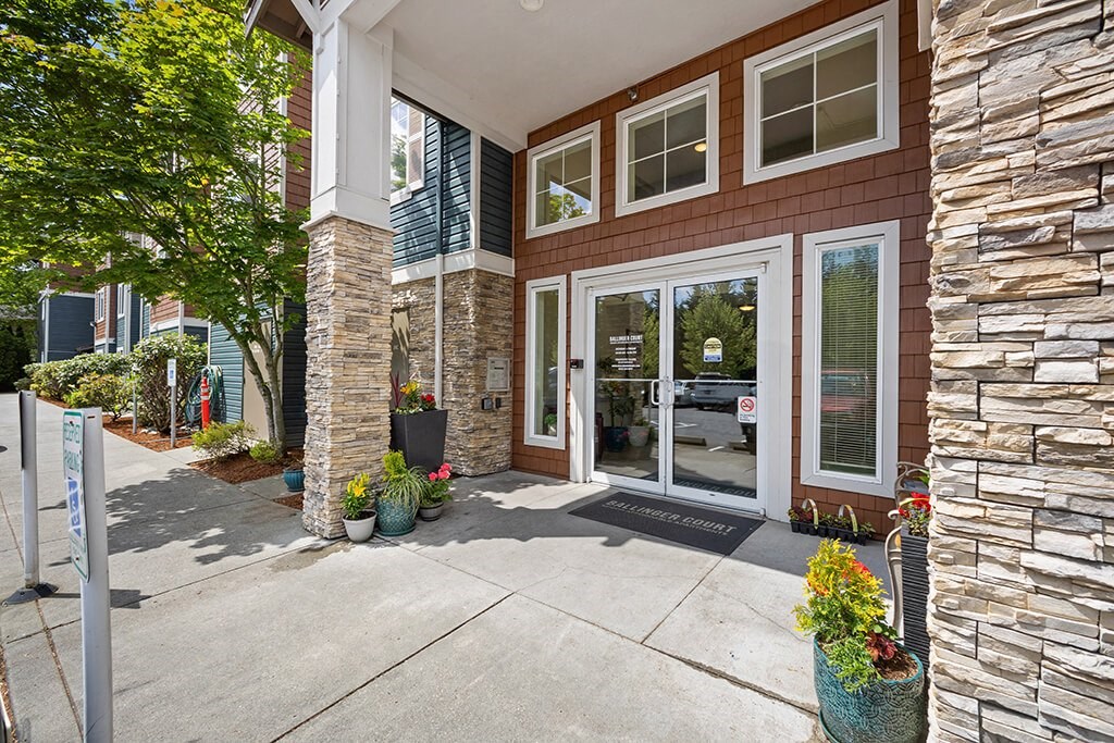 Exterior Entrance at Ballinger Court Senior Apartments in Edmonds, WA
