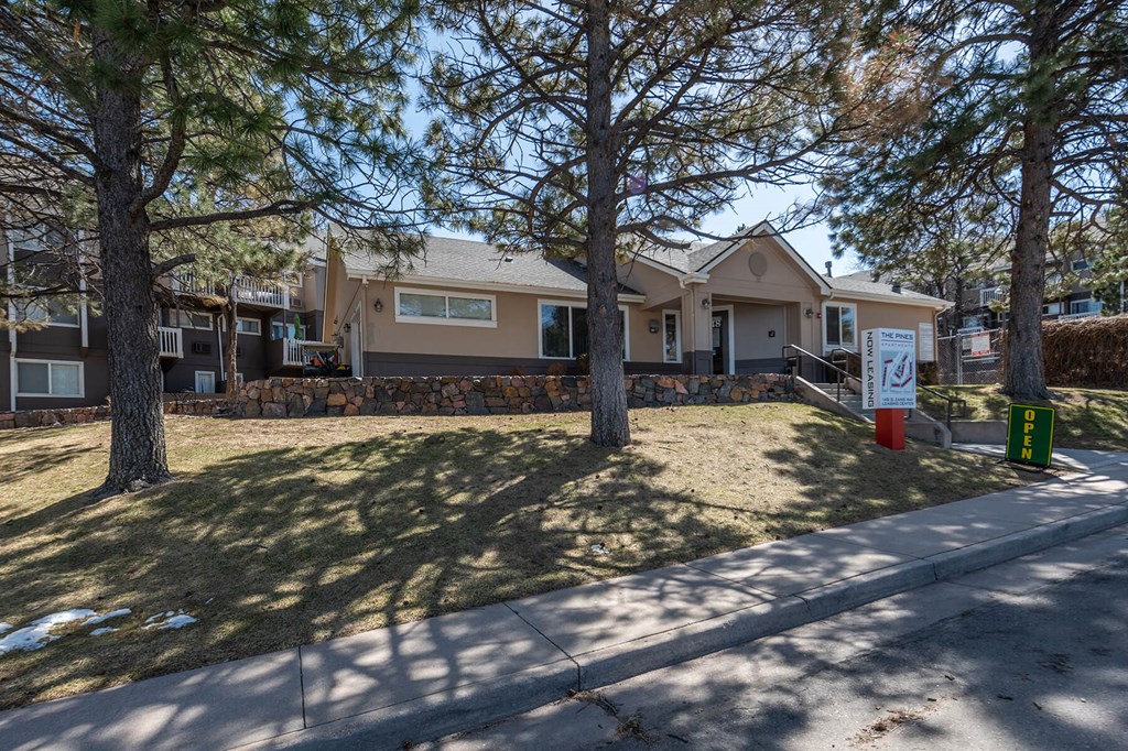 Exterior Leasing Center at The Pine Apartments in Lakewood CO
