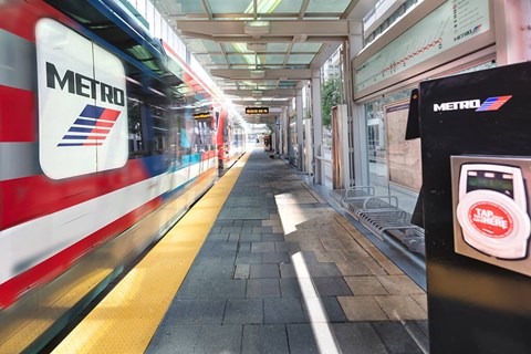 Exterior Light Rail Station Close Up at 1810 Main Apartments in Houston TX