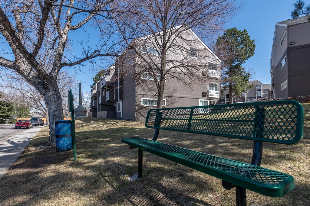 Exterior Seating and Pet Station at The Pine Apartments in Lakewood CO