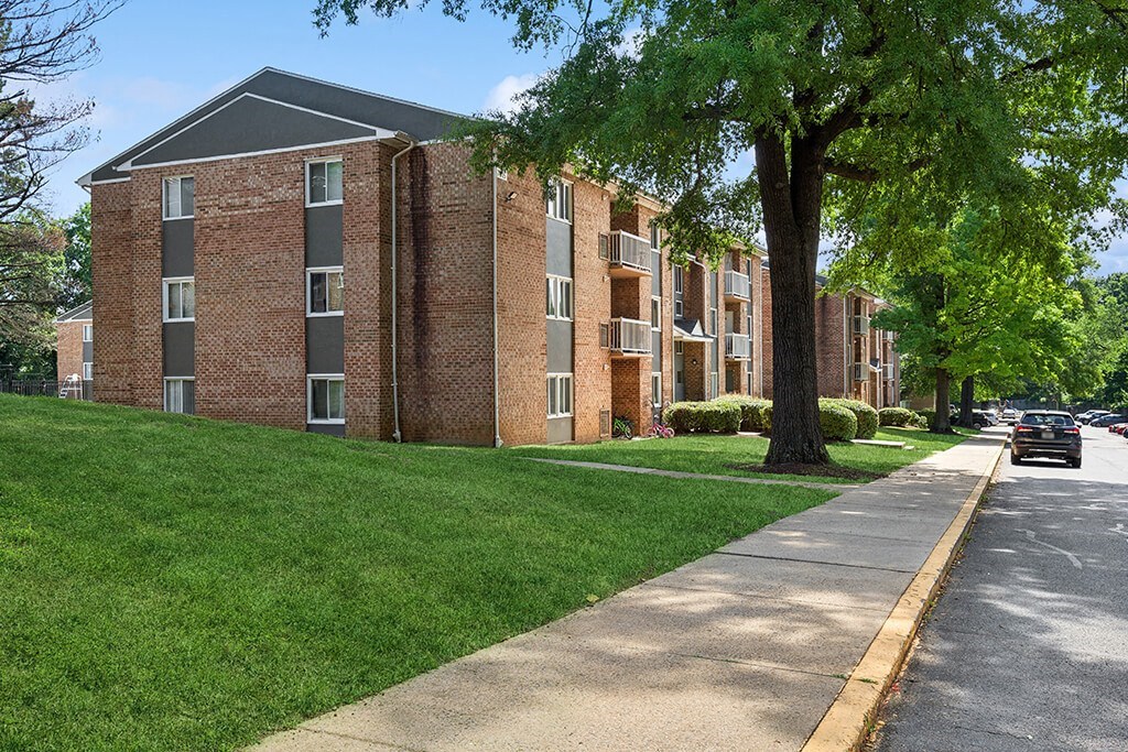 Exterior brick building at Parklane Apartments in Gaithersburg MD
