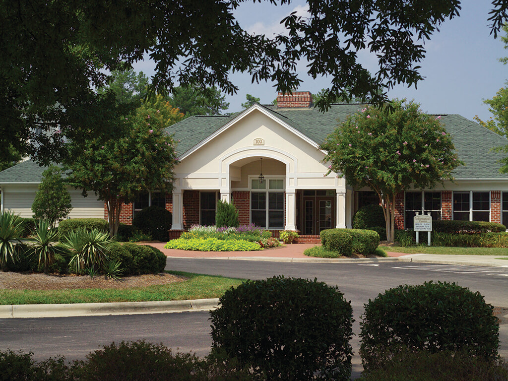 Exterior of leasing center at Falls Pointe Apartments in Durham NC