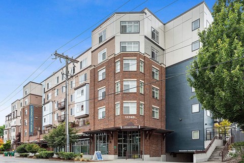 Front exterior at Cedar Park Apartments in Seattle WA