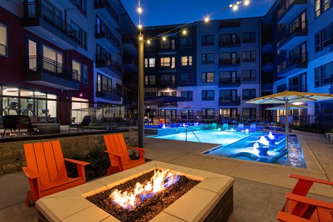 Fire pit and pool at Opal Legacy Central in Plano TX