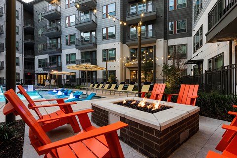 Fire pit and pool at Opal Legacy Central in Plano TX