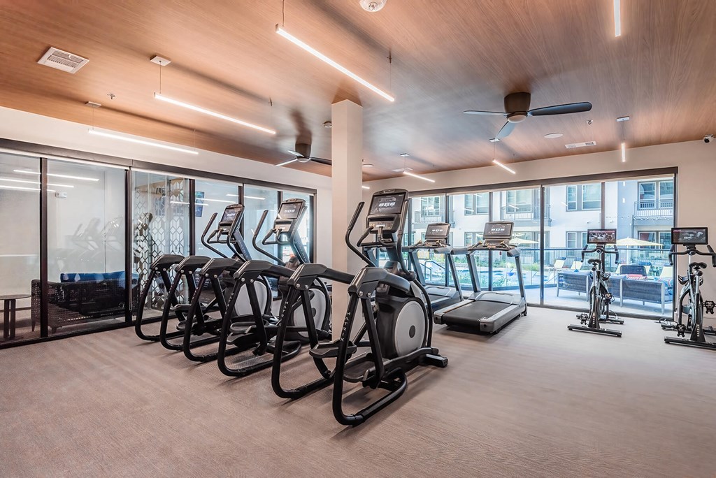 Fitness center cardio equipment at Opal Legacy Central in Plano TX