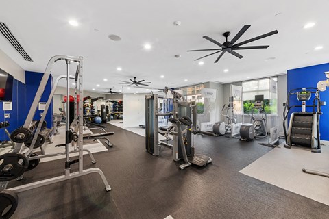 Fitness center workout eqiupment at Bradley Braddock Road Station Apartments in Alexandria VA