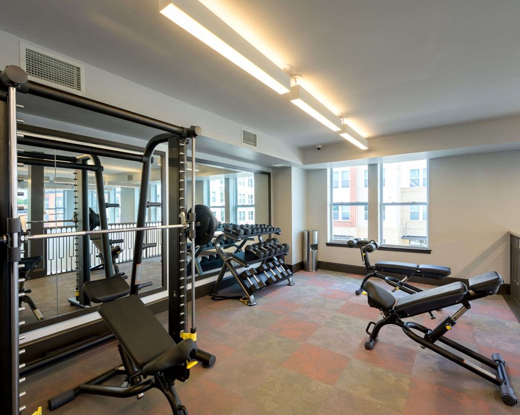 Fitness Center weights at the Moxley in Fairfax VA