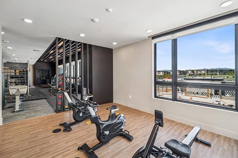 Fitness Center Bikes and Rower at Olivean Apartments in Broomfield CO