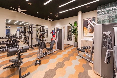 Fitness Center Free Weights at The Seaton Apartments in San Diego CA