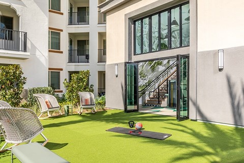 Fitness Center Outdoor Lawn at West Village Poway Apartments in Poway CA