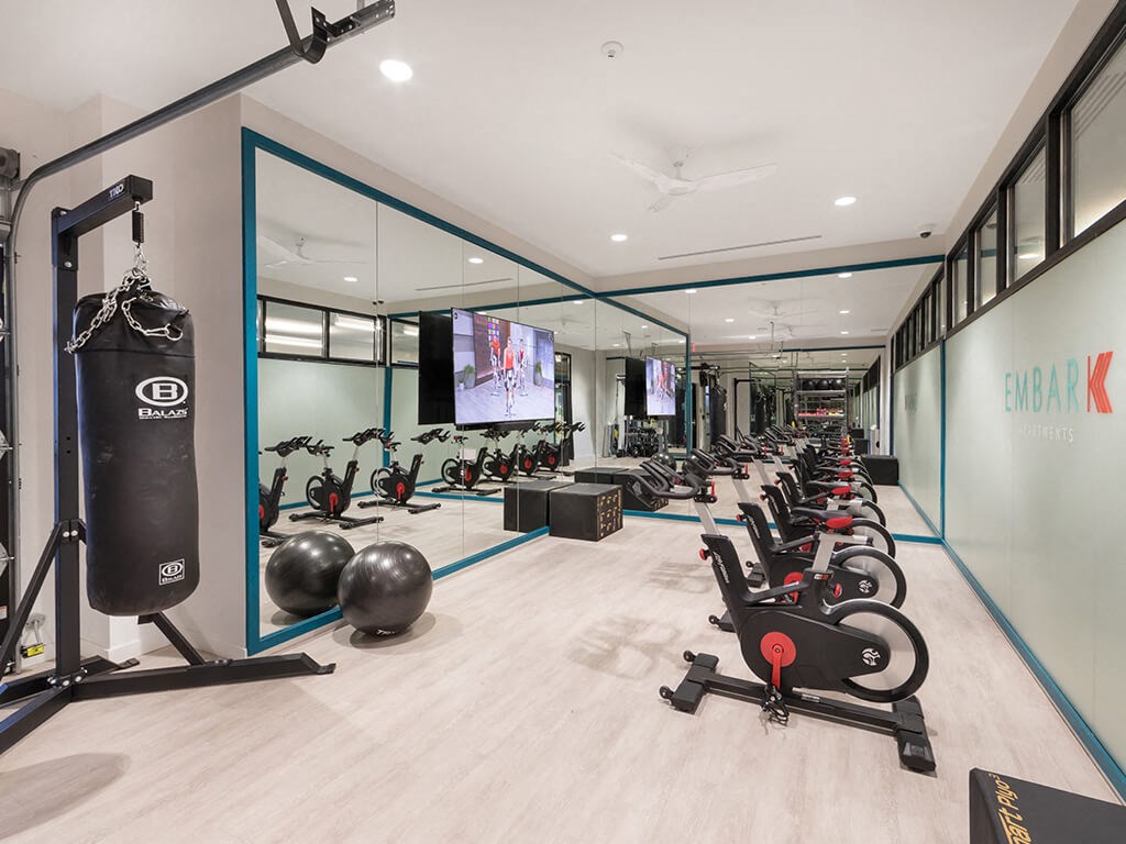 Fitness Center Spin Room at Embark Apartments in Fremont CA