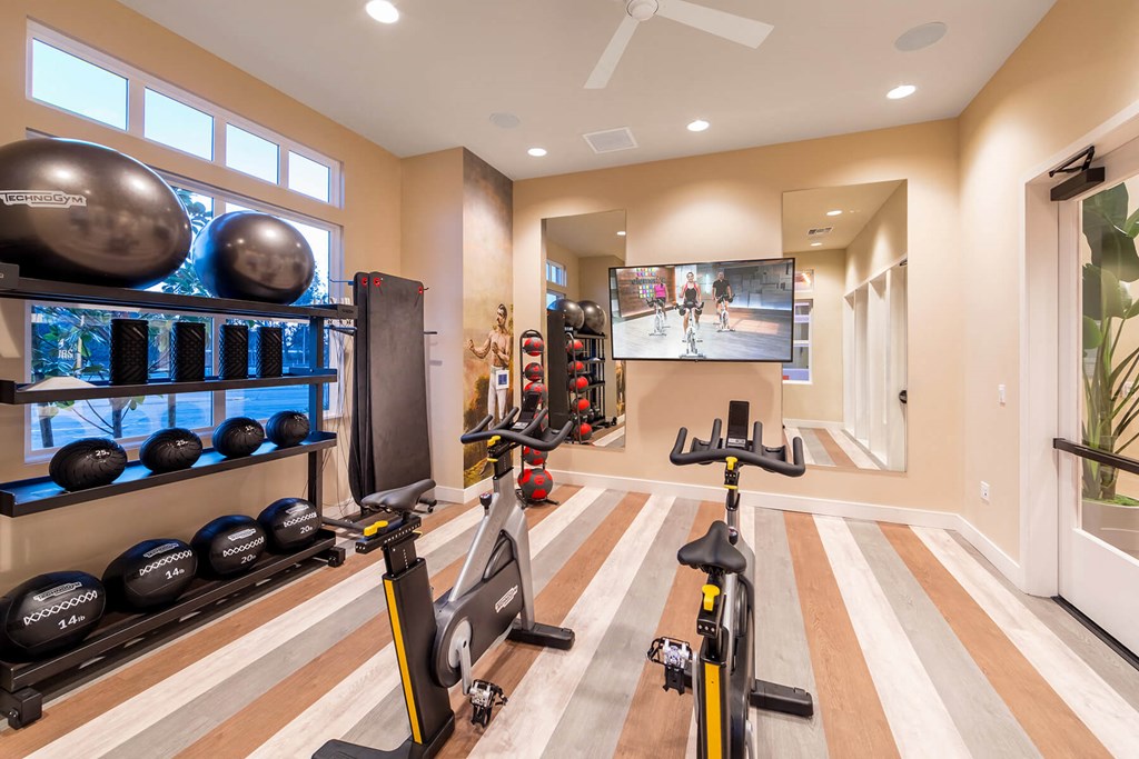 Fitness Center Spin Room at The Seaton Apartments in San Diego CA