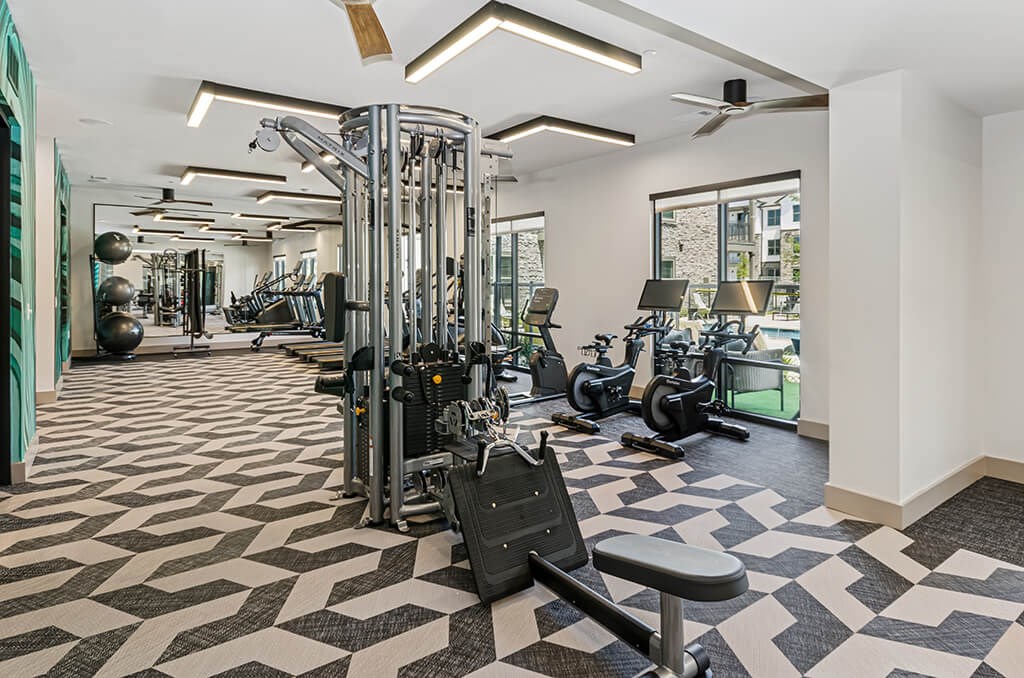 Fitness Center Strength Training at The Waylon Apartments and Townhomes in McKinney TX