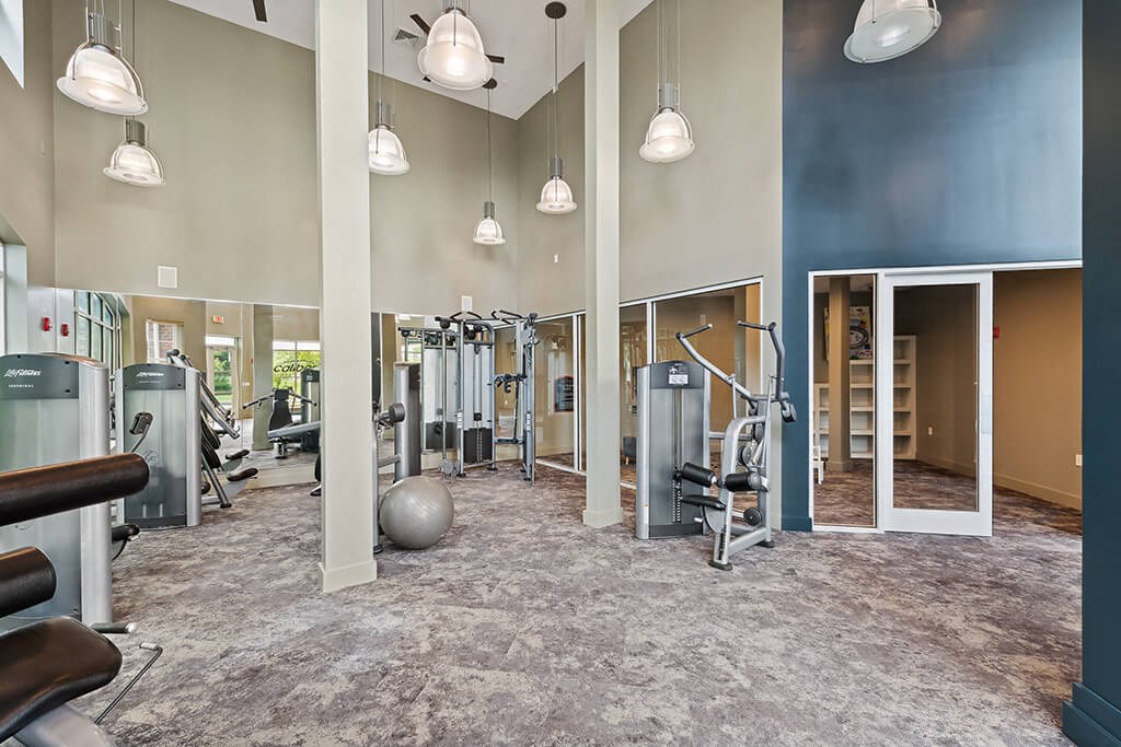 Fitness center high ceilings at Westerchester at the Pavillions in Waldorf MD