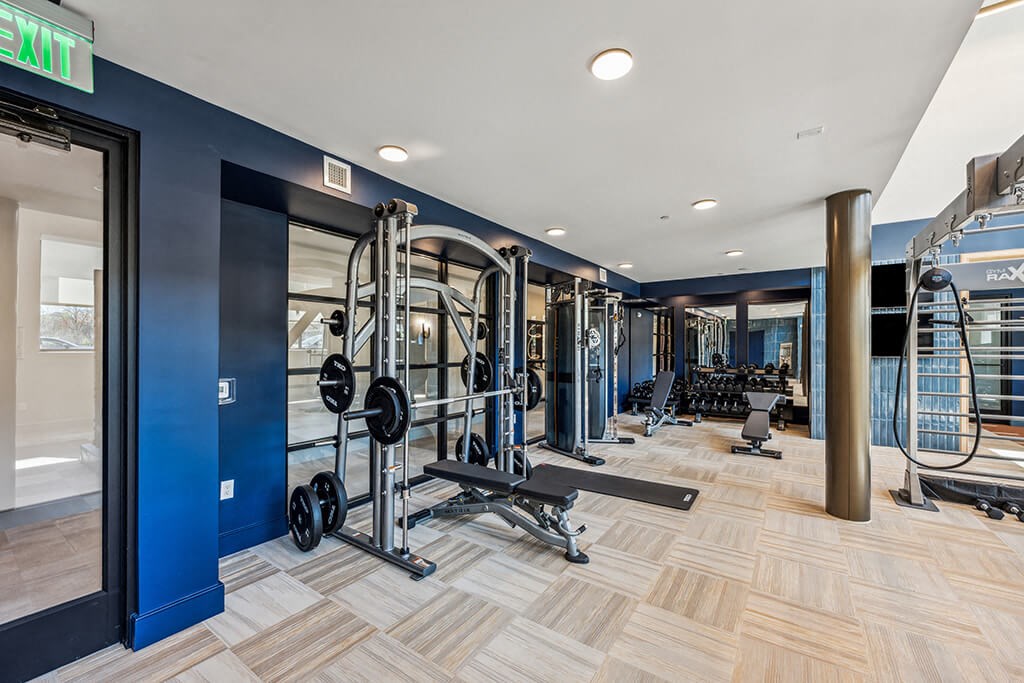 Fitness center weights at 333 Ellington Apartments in Gaithersburg MD